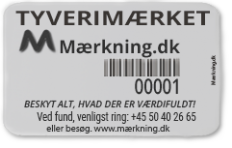 Kundetilpasset tyverisikringsmærke, format: 28x45 mm.