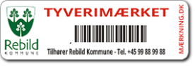 Kundetilpasset tyverisikringsmærke, format: 16x55 mm.